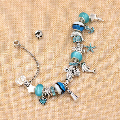 Classic Design Dolphin Charm Bracelets & Bangles for Women Jewelry Gift Blue Crystal Glass Diy Bead Bracelets