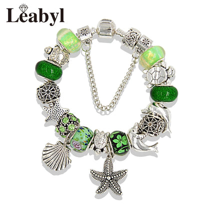 Classic Design Dolphin Charm Bracelets & Bangles for Women Jewelry Gift Blue Crystal Glass Diy Bead Bracelets